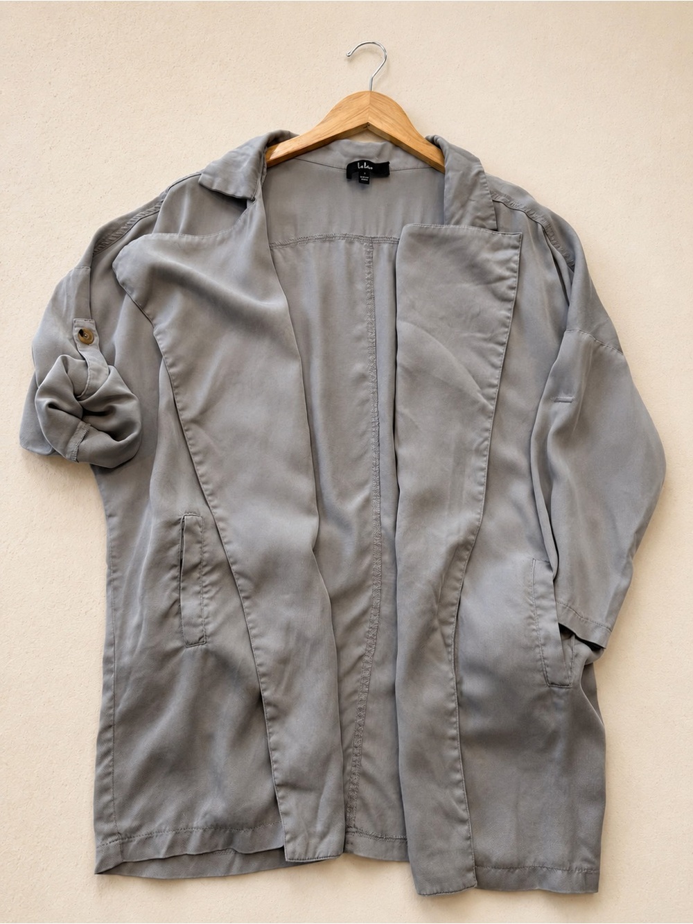 Lulu's Light Gray Open-Front Drapey Blazer